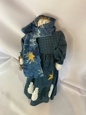 Doll Blue Cloth Snowman Holiday Item