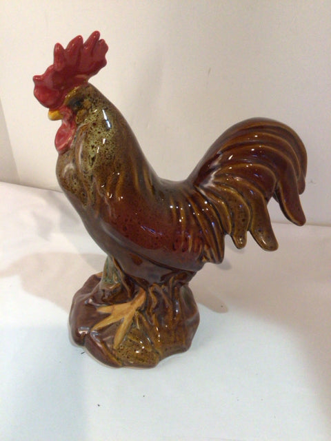 Brown/Red Ceramic Rooster Figurine