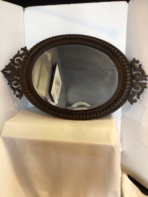 Brown Wood Oval Mirror