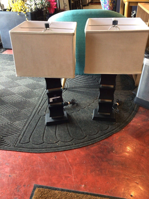 Pair Black/Silver Lamp Set