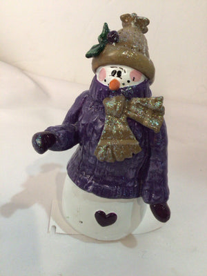 Figurine White/Purple Glass Snowman Holiday Item