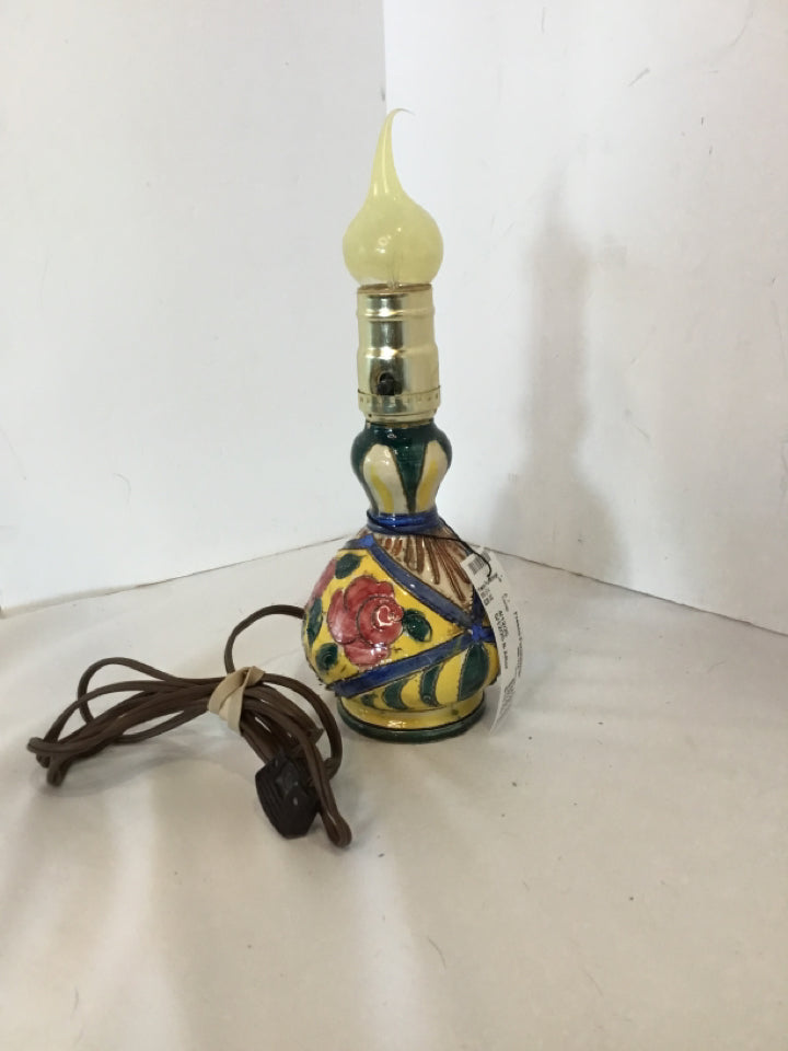 Vintage Italian Multi-Color Ceramic Floral Lamp