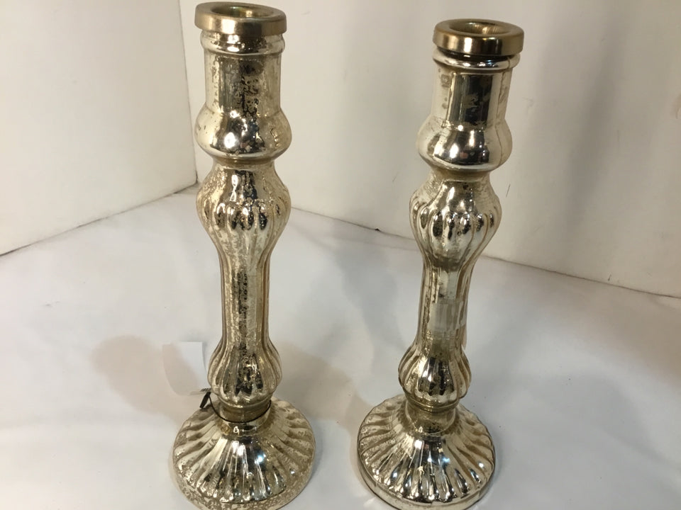 Candlestick Mercury Glass Pair Holiday Item