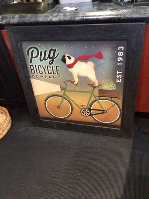 Advertisments Multi-Color Pug Bicycle Framed Art