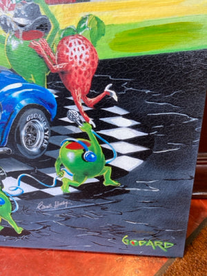 Signed Multi-Color Canvas Racecar Olives Stretch Canvas Art