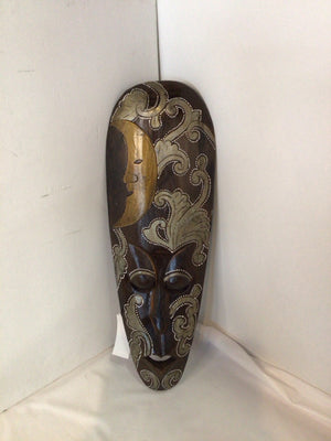 Hand Crafted Wood Mask Tribal Brown/Silver Wall Decoration Art