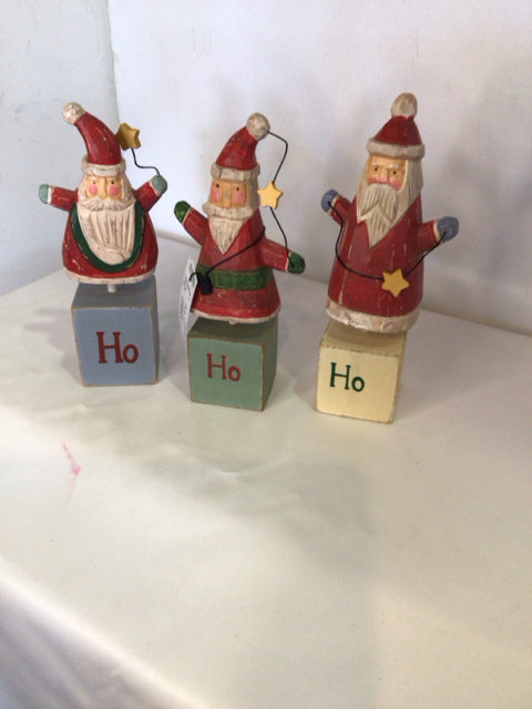 Vintage Set of 3 Red/white Wood Santa Blocks Holiday Item