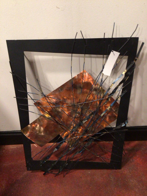 Wall Hanging Black/Orange Metal 3 Dimensional Sculpture