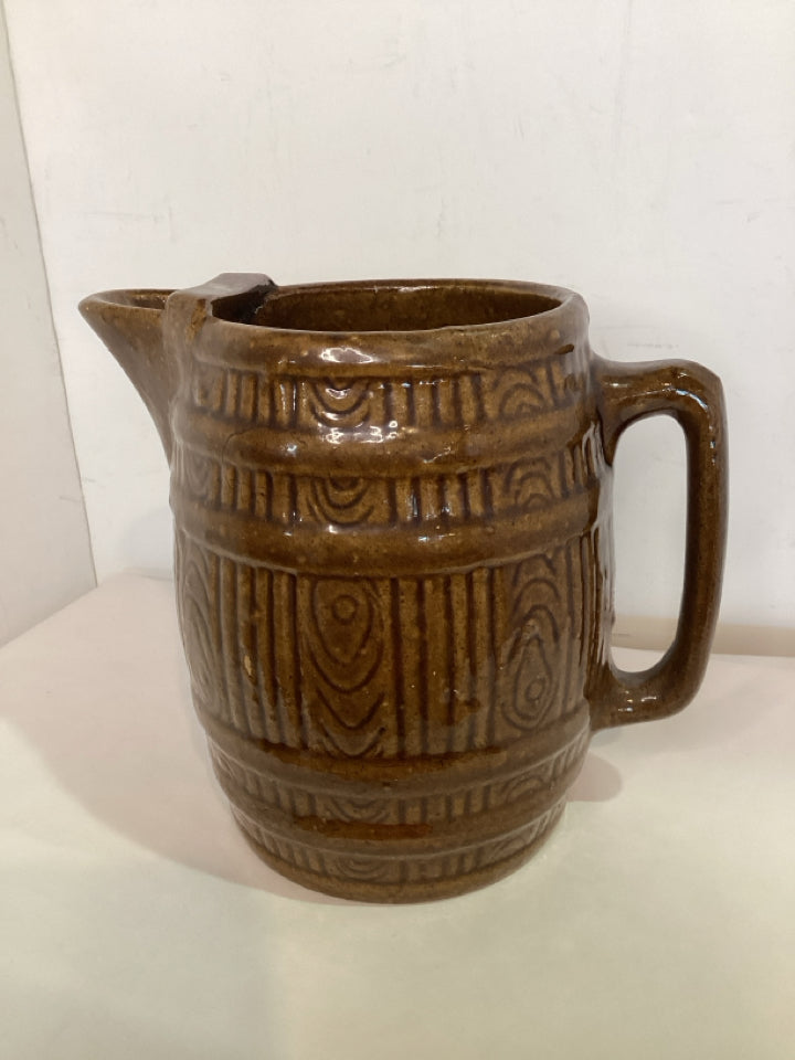Yellowware Vintage Brown Ceramic Pitcher