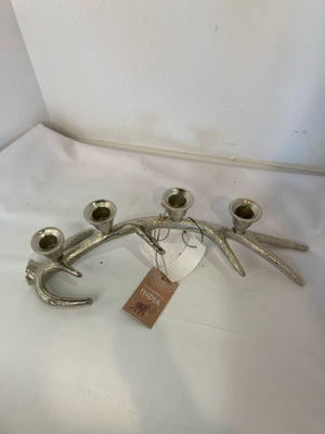 Candle Holder Silver Metal Antlers Holiday Item