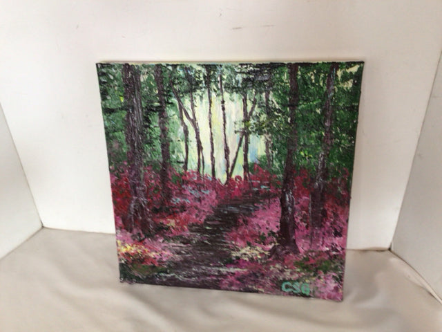 Signed Multi-Color Acrylic Trees Woods Stretch Canvas Art