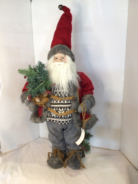 Christmas Red/Gray Fabric Santa Holiday Item