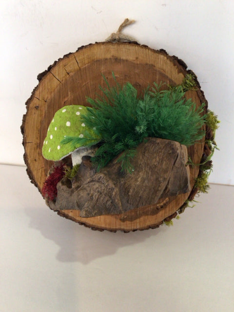 Whimsical Brown/Green Mushroom Wall Hanging Art
