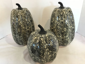 Fall Black/White Resin Pumpkin Set of 3 Holiday Item