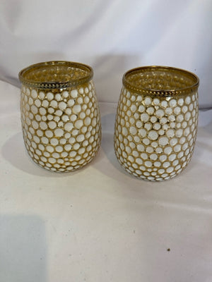 Tealight Gold/White Glass Pair Candle Holders