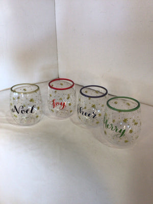 Christmas Clear/Multi Plastic Glasses Set of 4 Holiday Item