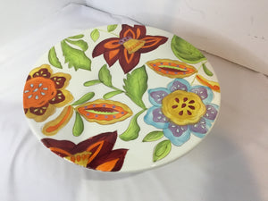 Gates Ware White/Multi Ceramic Floral Cake Plate/Stand