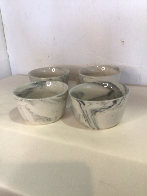 Dip Gray/White Porcelain Marbled Set of 4 Bowl