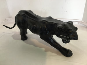 Vintage Leather Painted Panther Sculpture