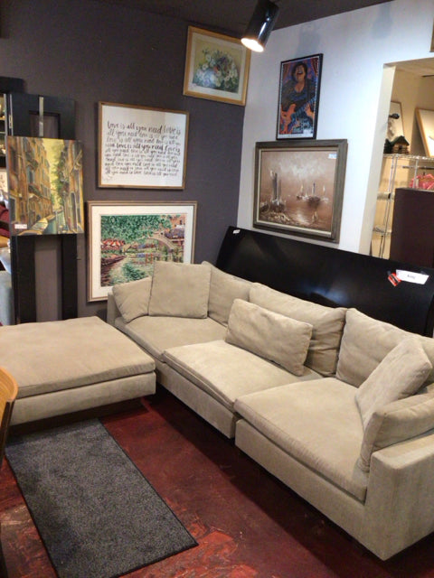 West Elm Modular Velvet 3 piece W/Ottoman Tan Sectional Sofa