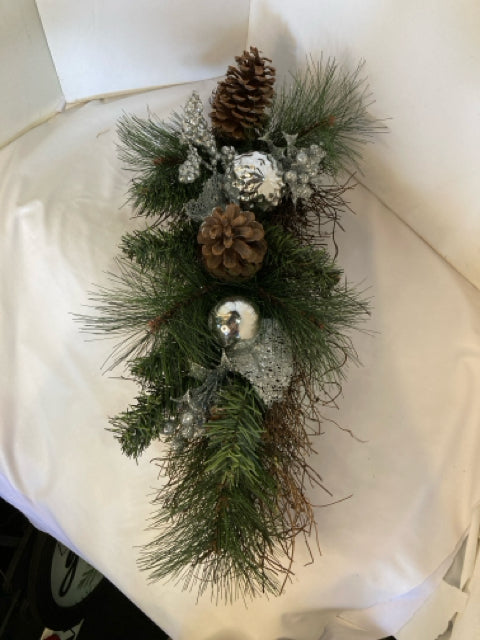 Christmas Green/Silver Wall Hanging Pine Bough Holiday Item