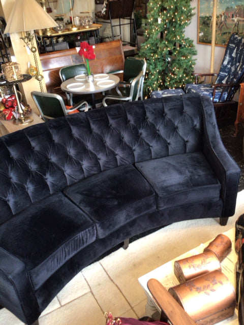 Macy's Velvet Curved Tufted Black Sofa/Couch