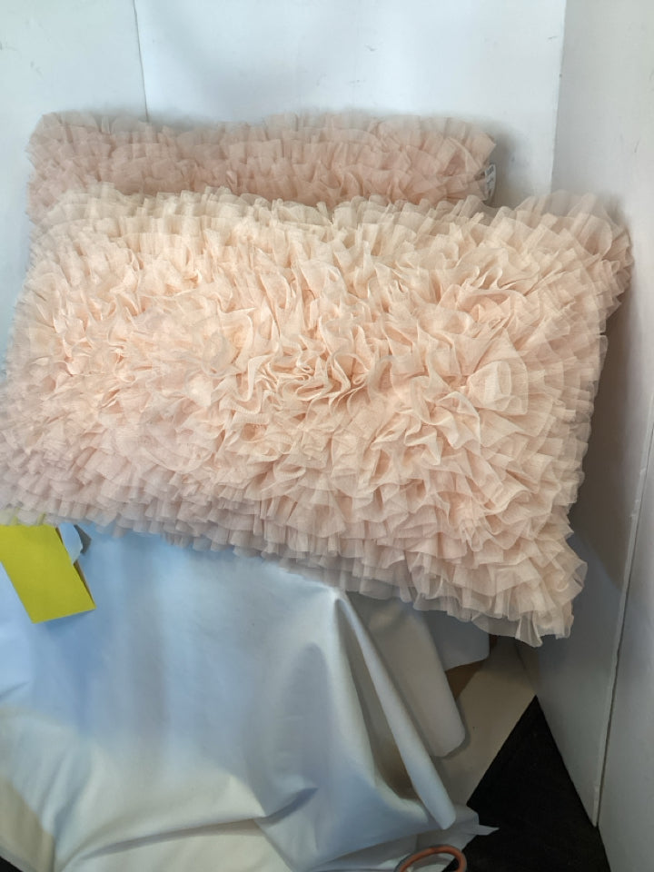 Pink Nylon Ruffle Pillow Set