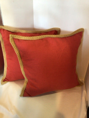 Pottery Barn Down Red/Tan Linen Pair Pillow Set