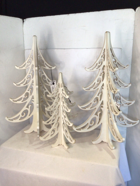 Christmas White Wood Set of 3 Tree Holiday Item