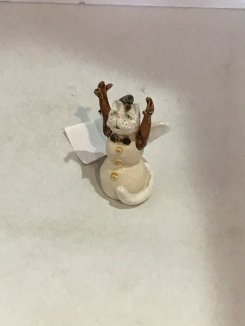 White/Brown Ceramic Cat Figurine