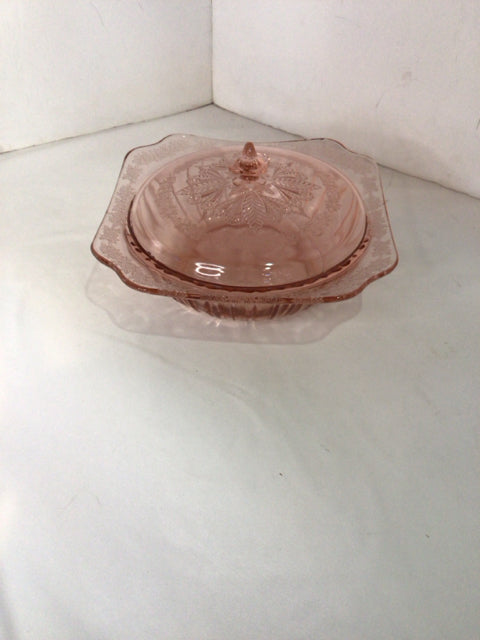 Depression Glass Pink Glass Lidded Serving Dish