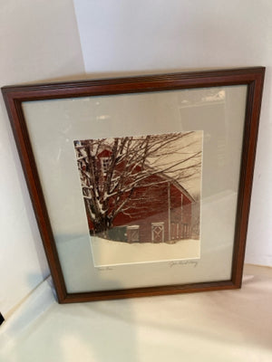 Signed Red/white Barn Framed Art