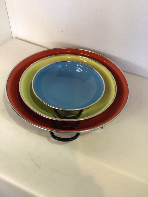 Set of 3 Enamelware Multi-Color Pan