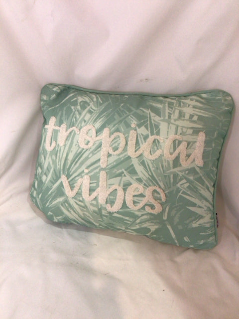 Green/White Poly Blend Tropical Pillow