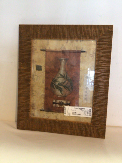 Signed Chinese Brown/Blue Urn Framed Art