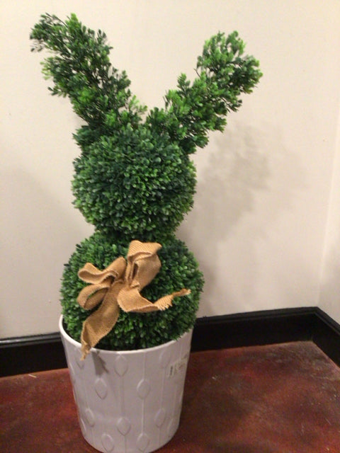 Topiary Green/White Bunny In Planter Faux Plant