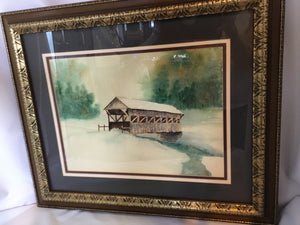 Green/Brown Painting Bridge Framed Art