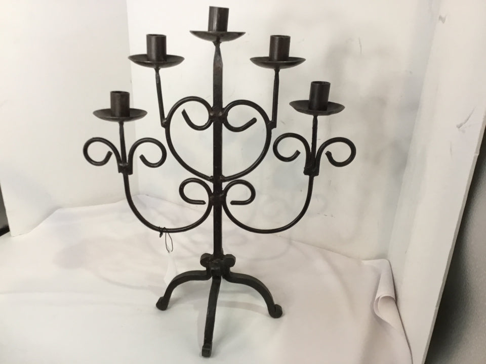 Black/Brown Wrought Iron Candleabra Candle Holder