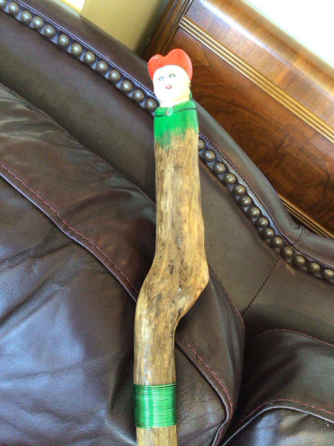 Brown/Green Wood Handcrafted Walking Stick