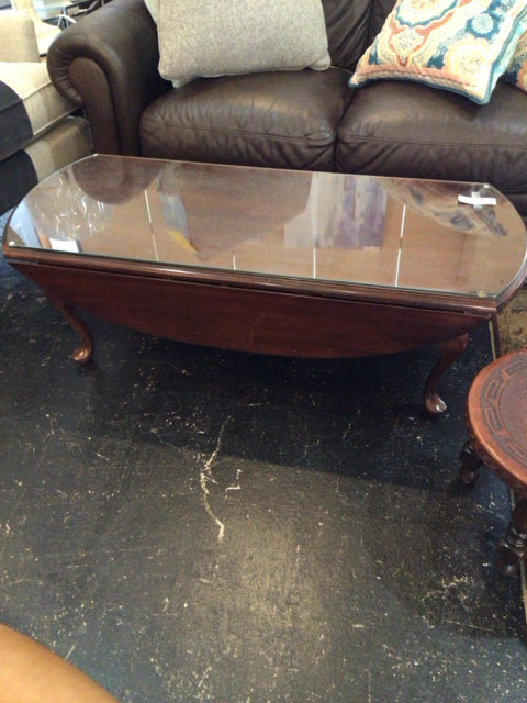 Drop Leaf Wood Glass Top Coffee Brown Table