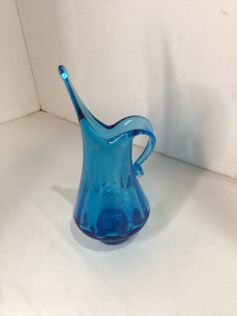 Mid Century Blue Glass Pitcher