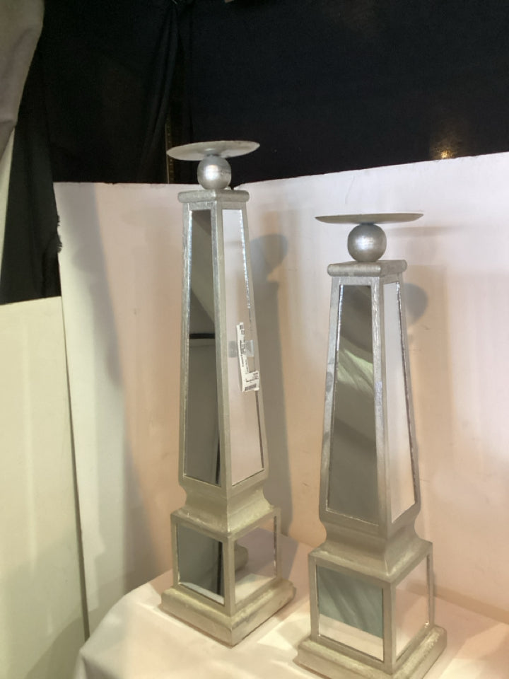 Pair Silver Mirror Candle Sticks