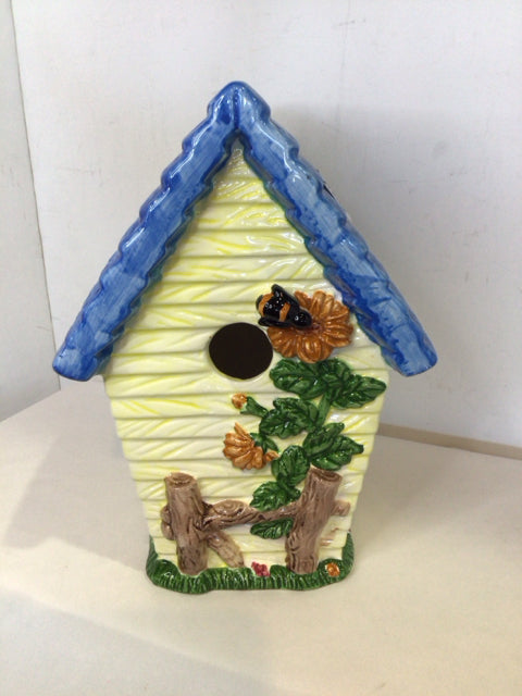 Blue/Multi Ceramic Bird House