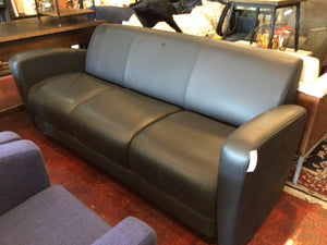 Mid-Century Leather Tight Back Black Sofa/Couch