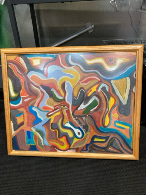 Multi-Color Painted Abstract Framed Art