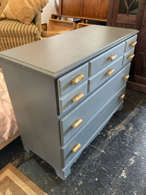 Wood Painted 3 drawer Blue/Gold Chest/Dresser