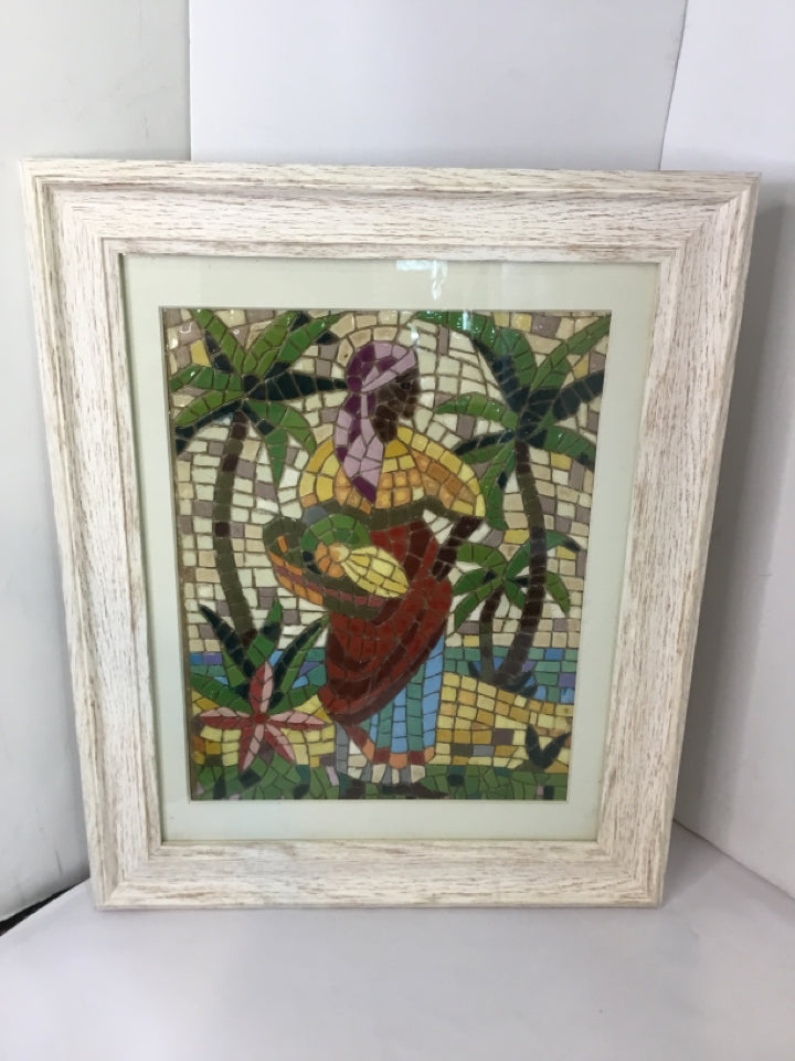 Mosaic Woman Palm Tree Framed Art