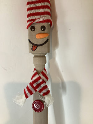 Handmade Red/white Wood Snowman Holiday Item