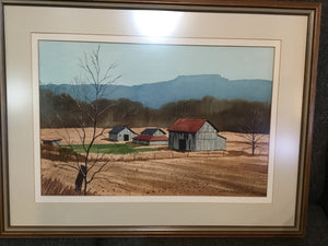 Signed Watercolor Barn Framed Art