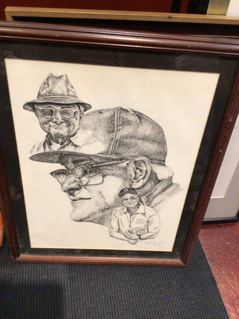 Signed Portrait Black/White Ohio State Football Framed Art